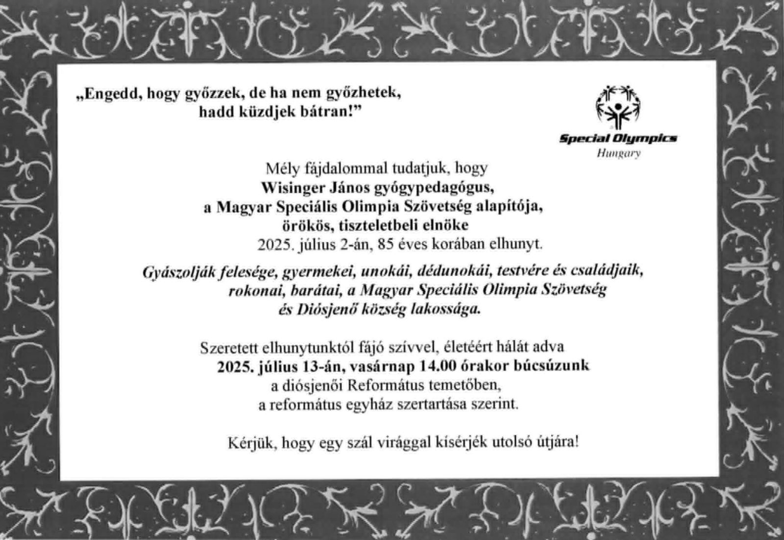 Wisinger János búcsúztatója