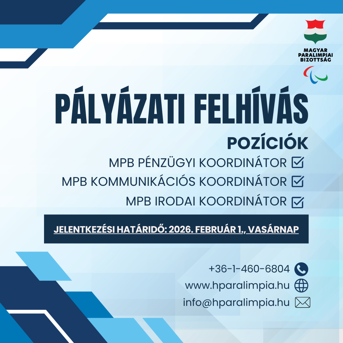 Munkatársakat keres a Magyar Paralimpiai Bizottság